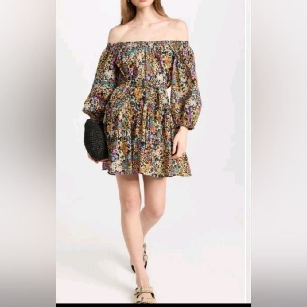 Apiece Apart Davina Floral Print Off Shoulder Mini Dress Organic Cotton Size S